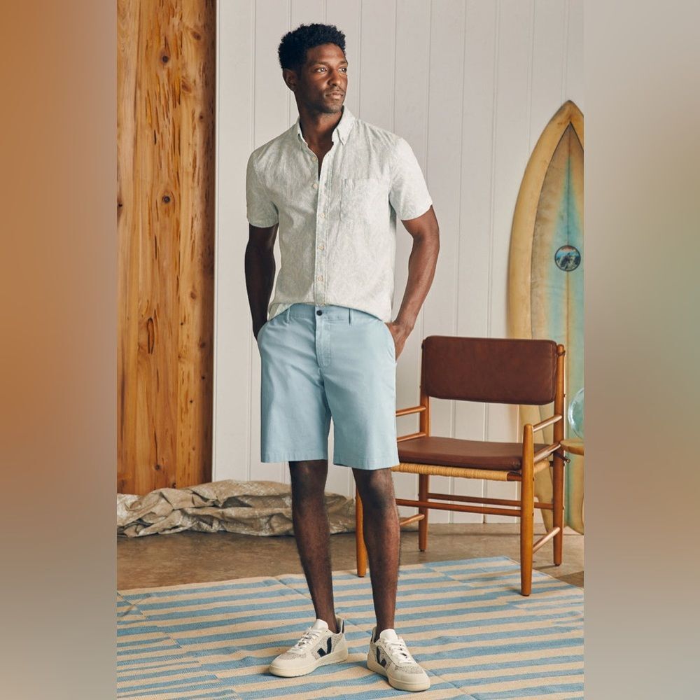Faherty Movement Chino Short 8” Light Blue Shorts Men 33 Organic Cotton Casual - Picture 11 of 12